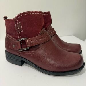 Earth Origins Paris Leather Suede Side Zip Moto Boots Burgundy Size 9.5W EUC